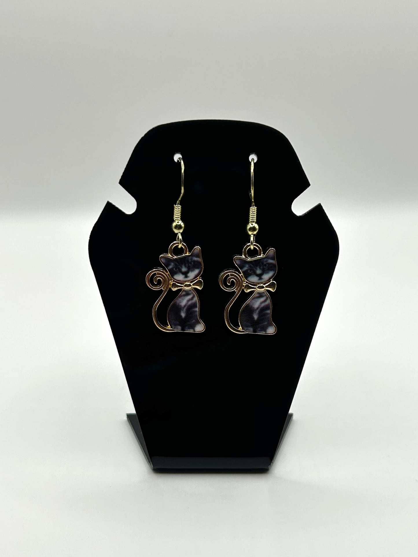 Tabby and white cat earrings