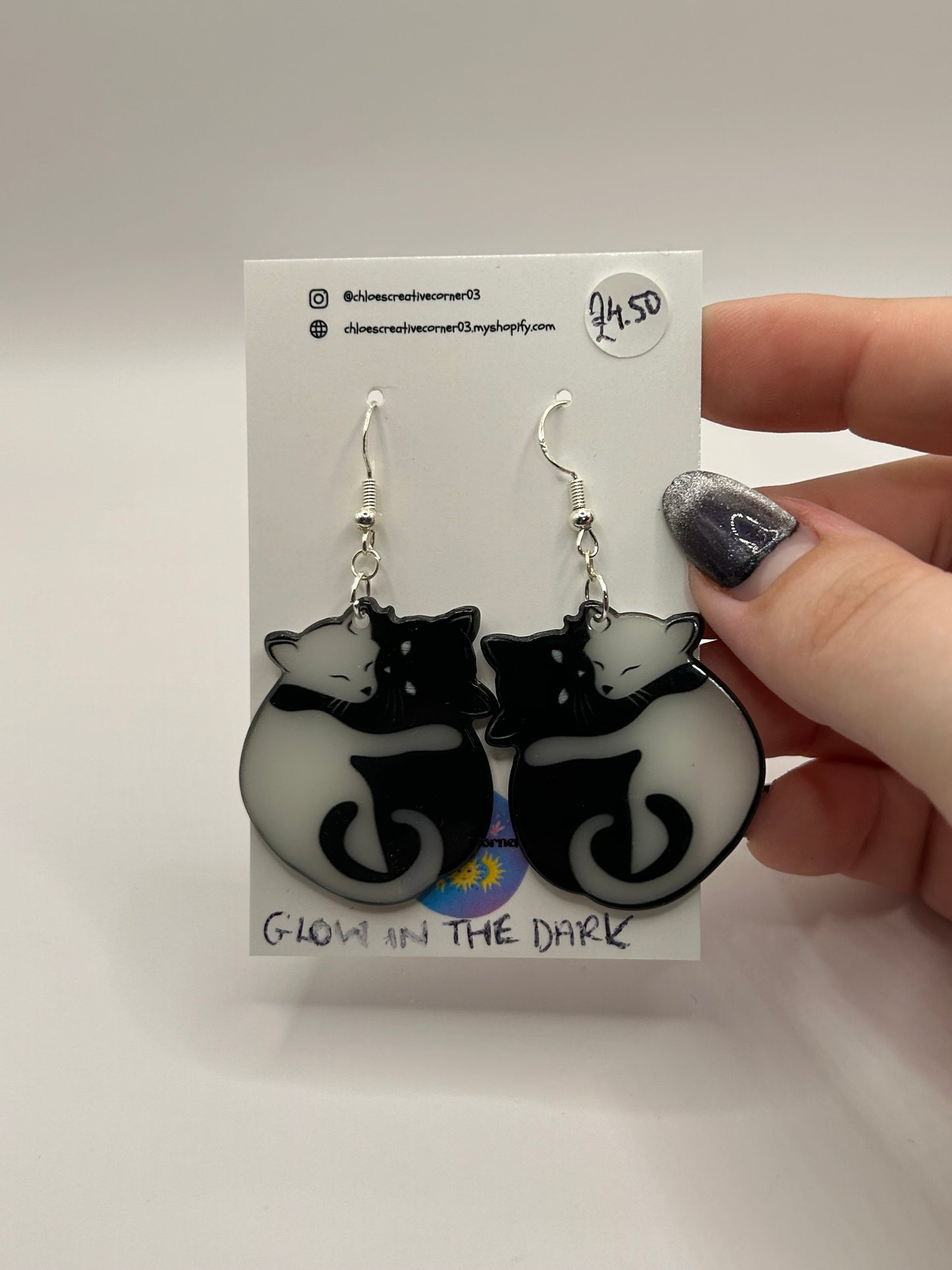 Glow in the dark cat earrings