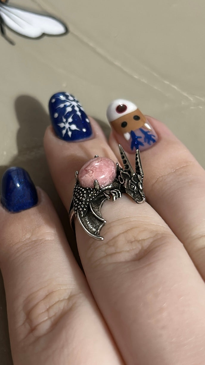 Rhodochrosite dragon ring