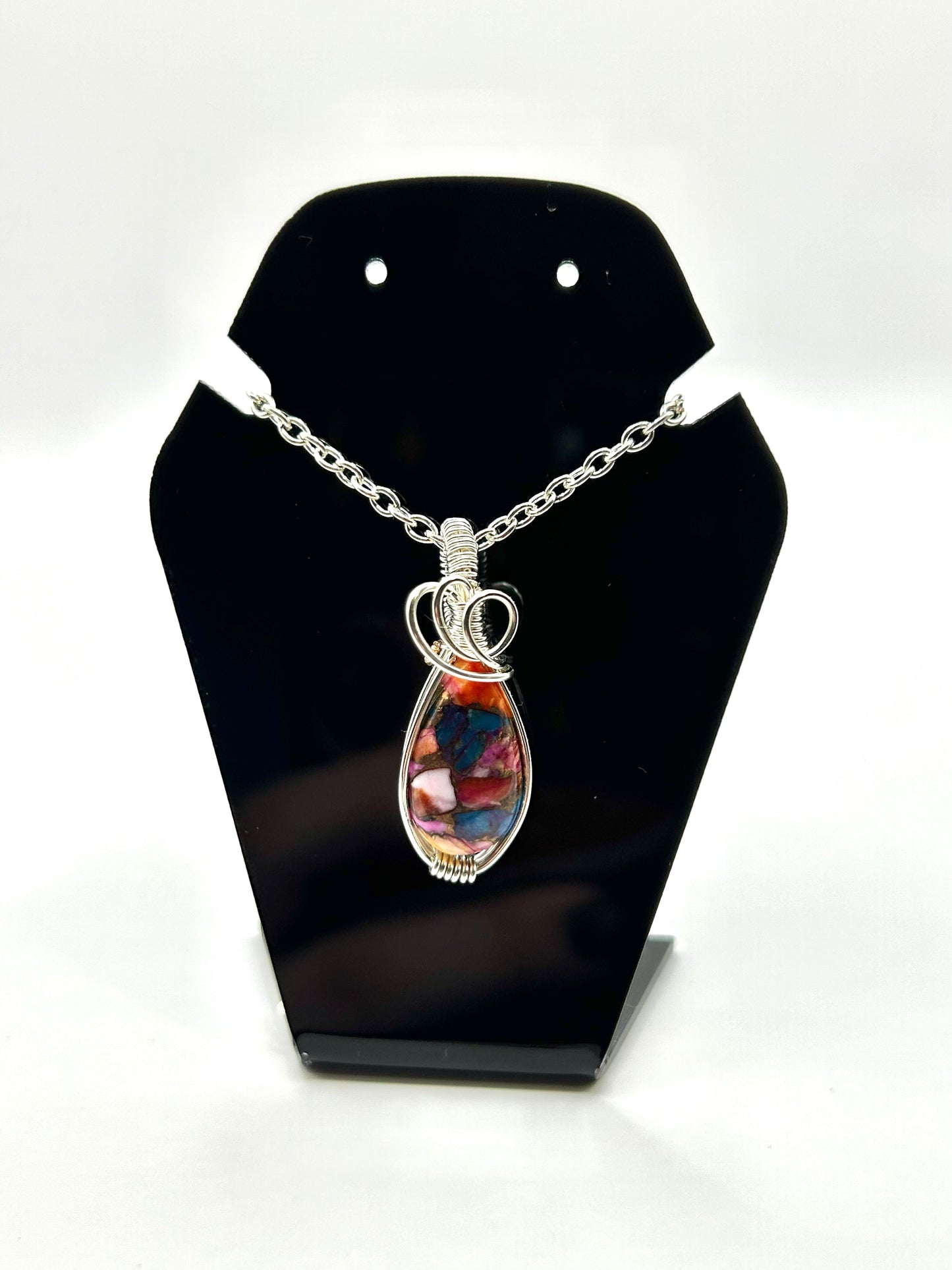 Oyster copper turquoise, Peruvian pink opal & spiny oyster shell pendant