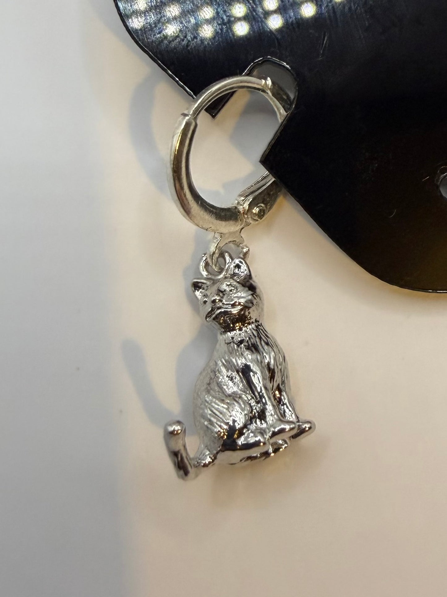 Sterling silver cat Huggies