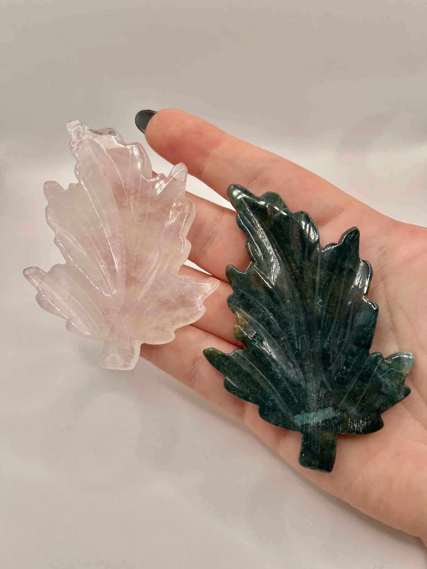 Crystal leaf carvings