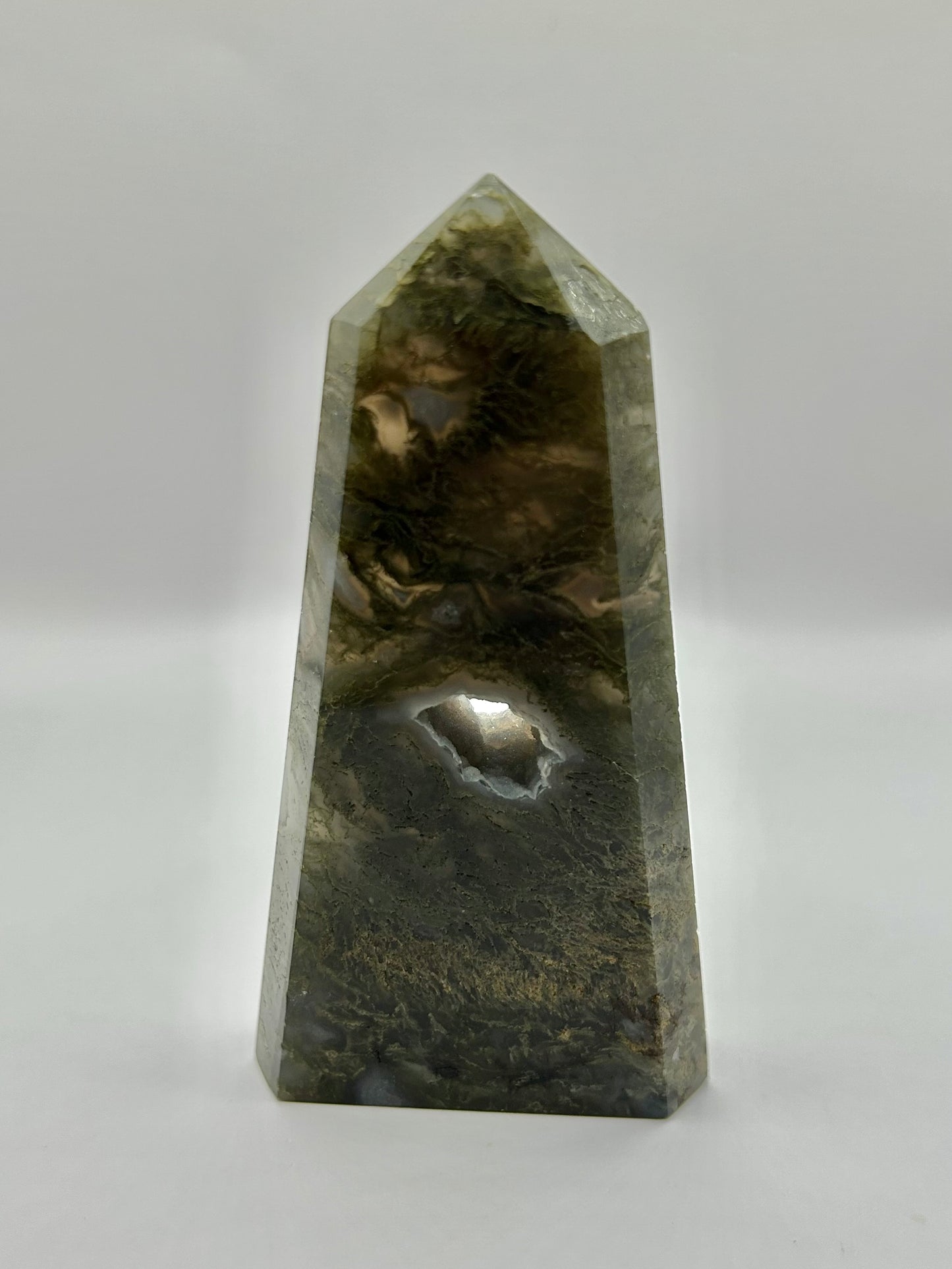 Moss agate obelisk