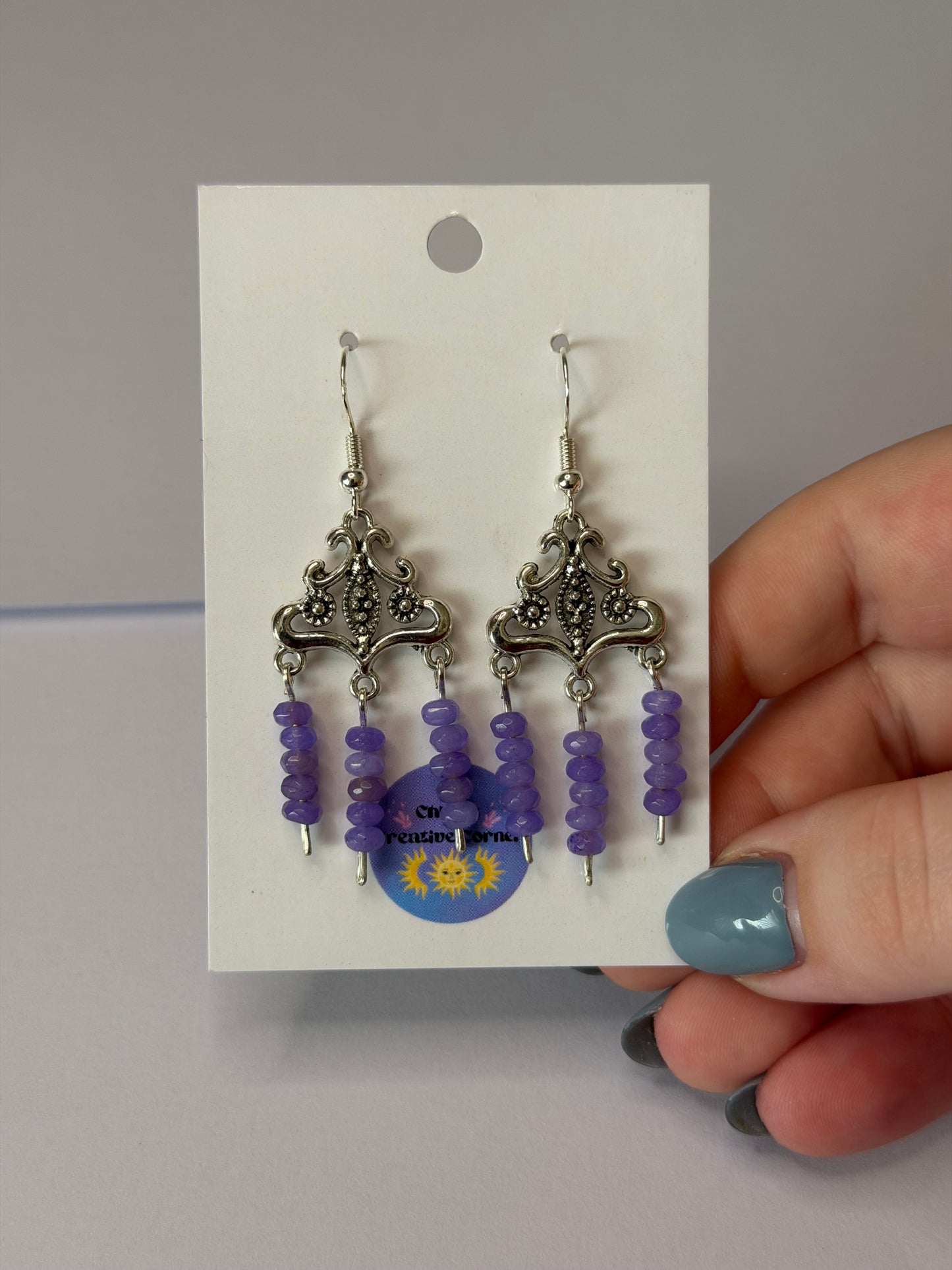 Purple dyed quartz earrings