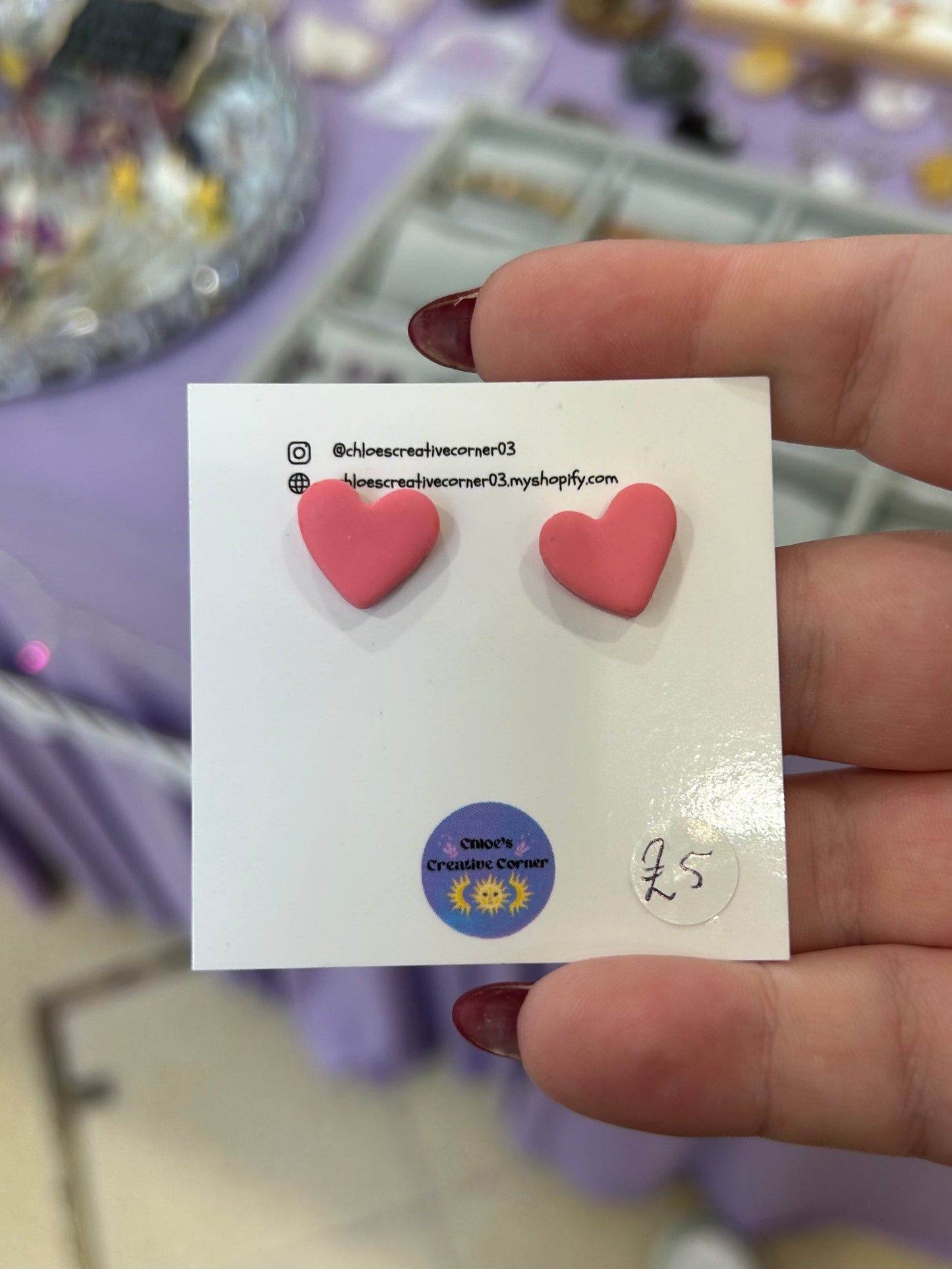 Pink heart stud earrings