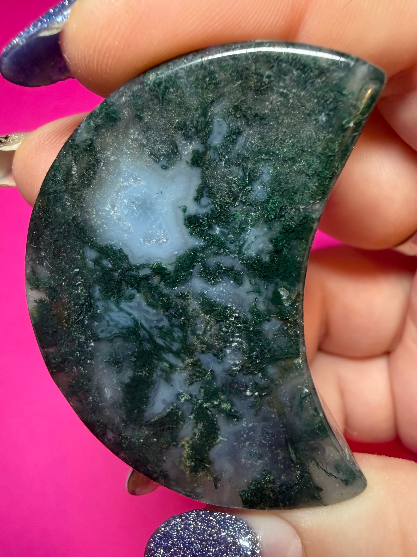 Moss agate moon bowl