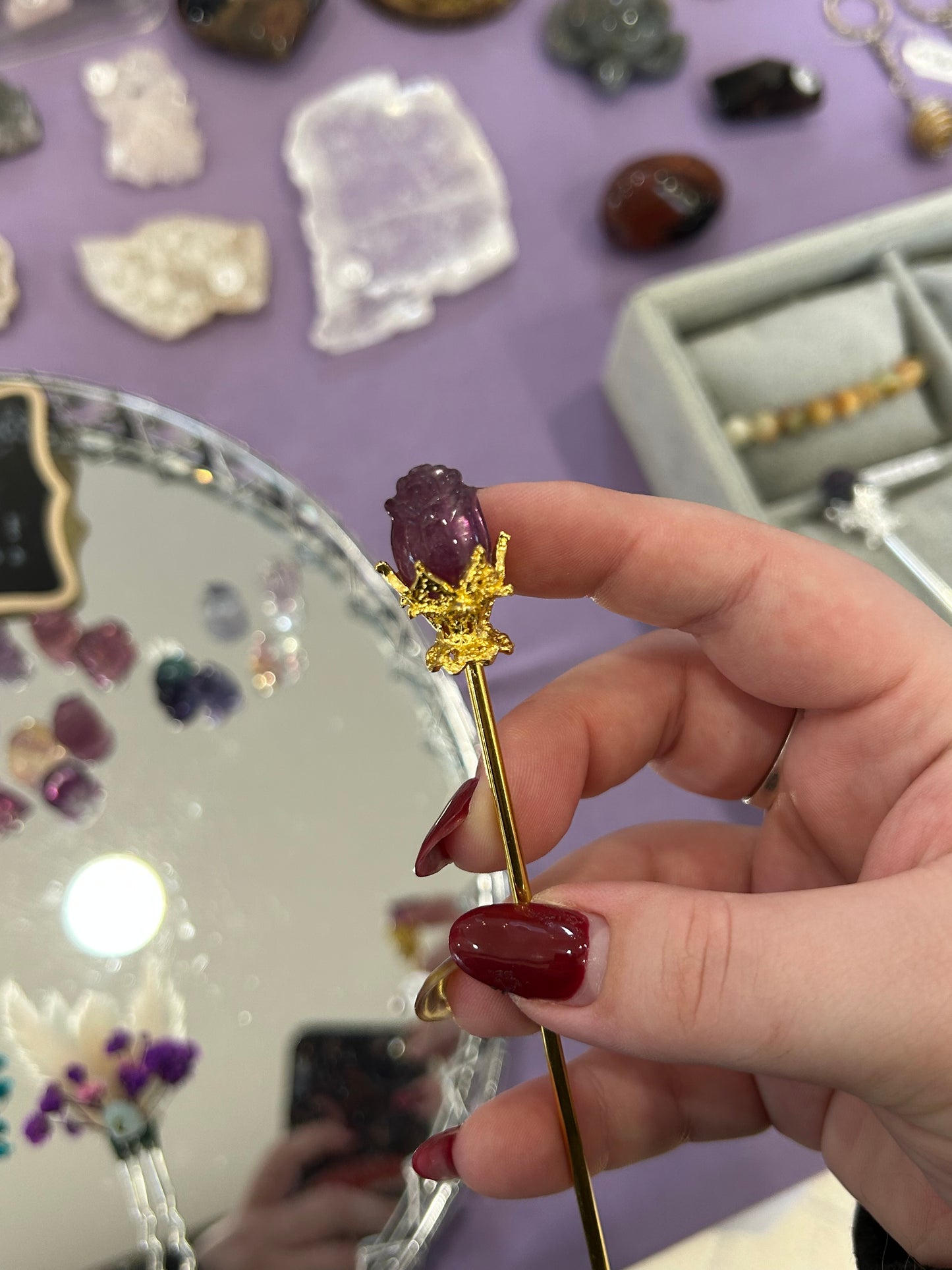 Fluorite flower hair pins