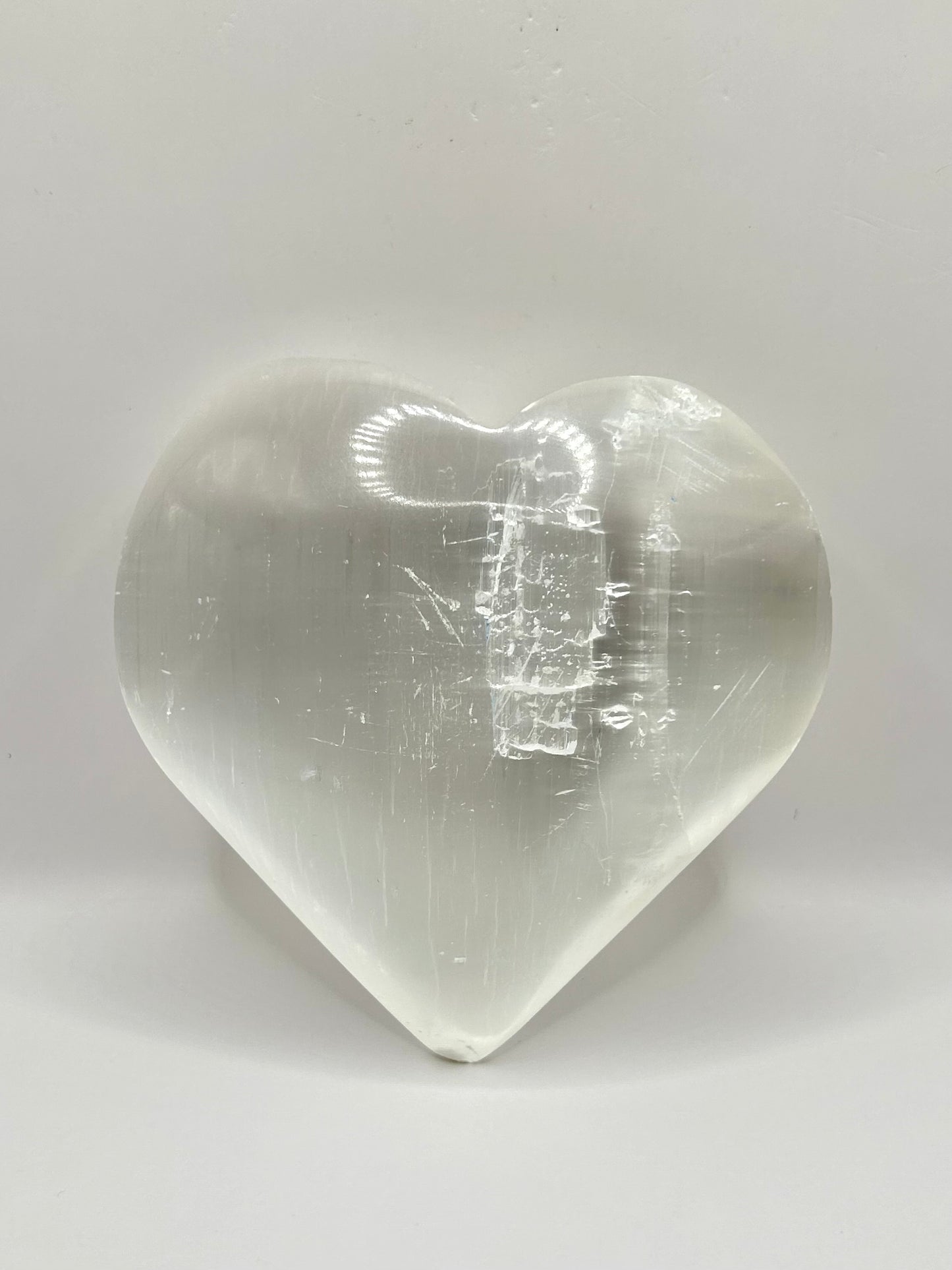 Large selenite ‘satin spar’ heart