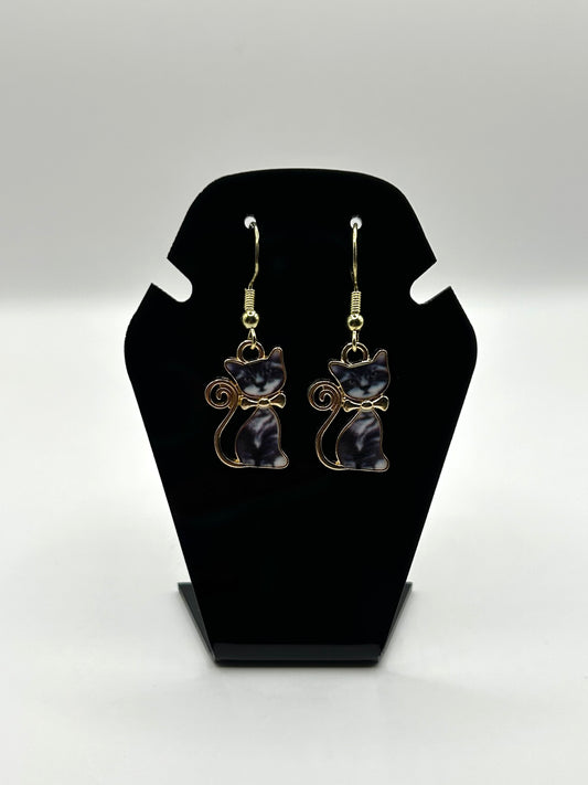 Tabby and white cat earrings