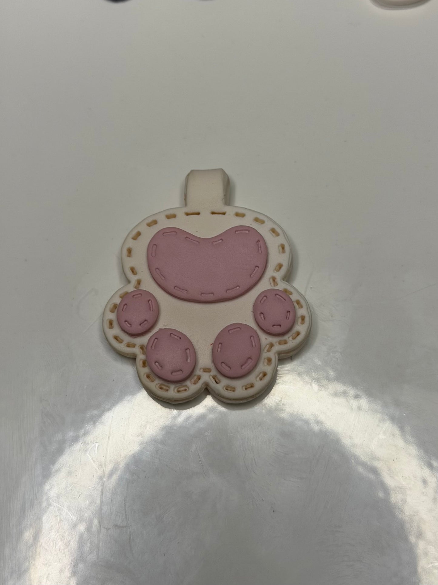 White Paw print keyring