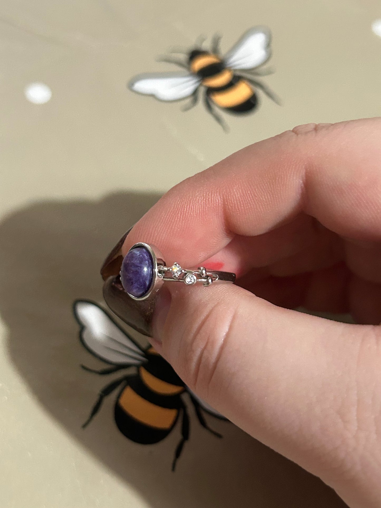 Charoite adjustable ring