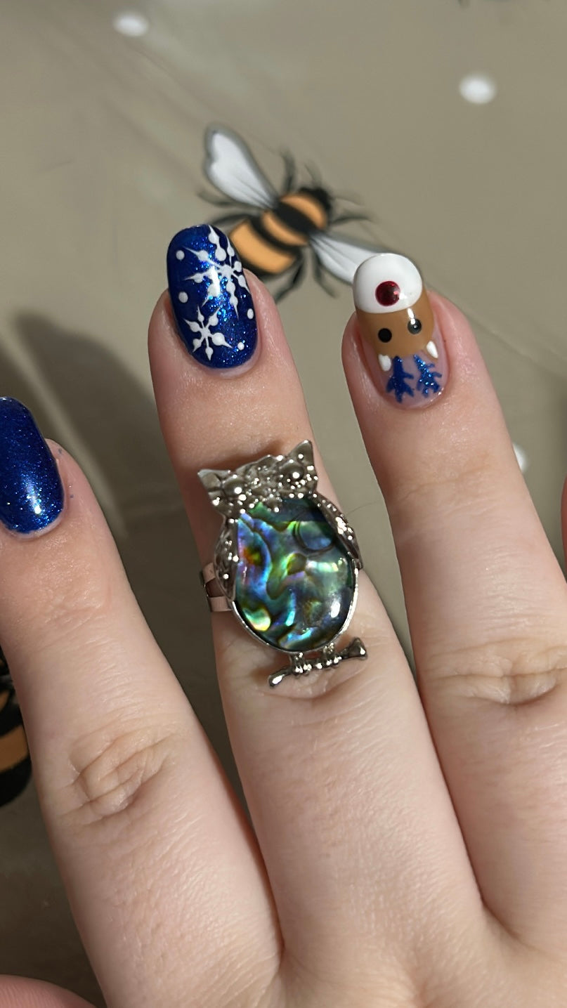 Abalone shell owl ring