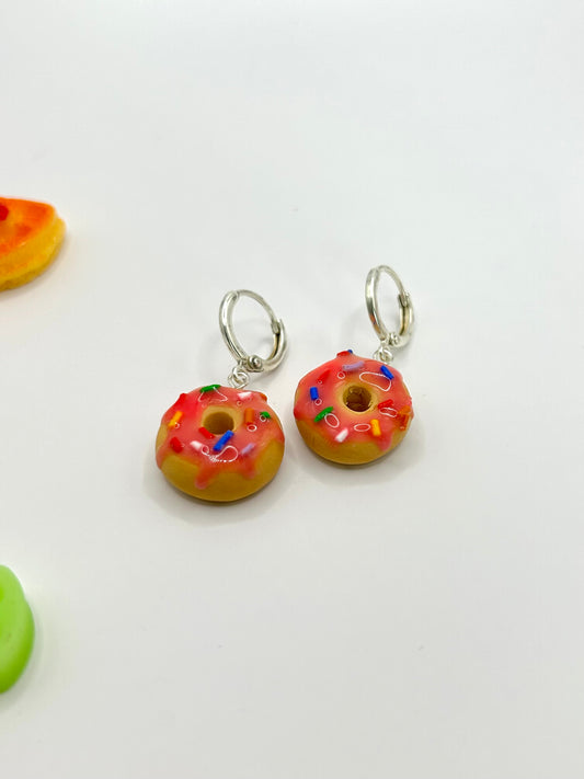 Pink sprinkle donut earrings