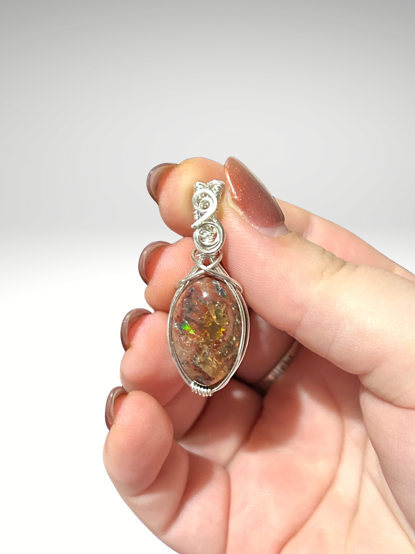 Mexican opal wire wrap pendant