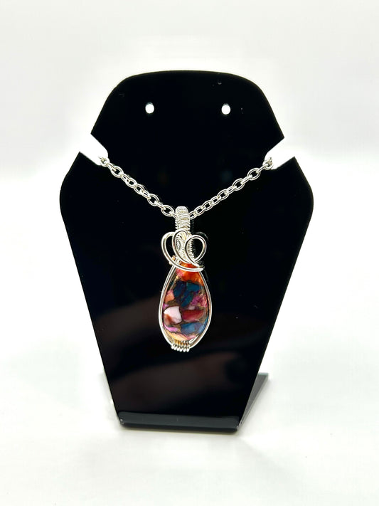 Oyster copper turquoise, Peruvian pink opal & spiny oyster shell pendant