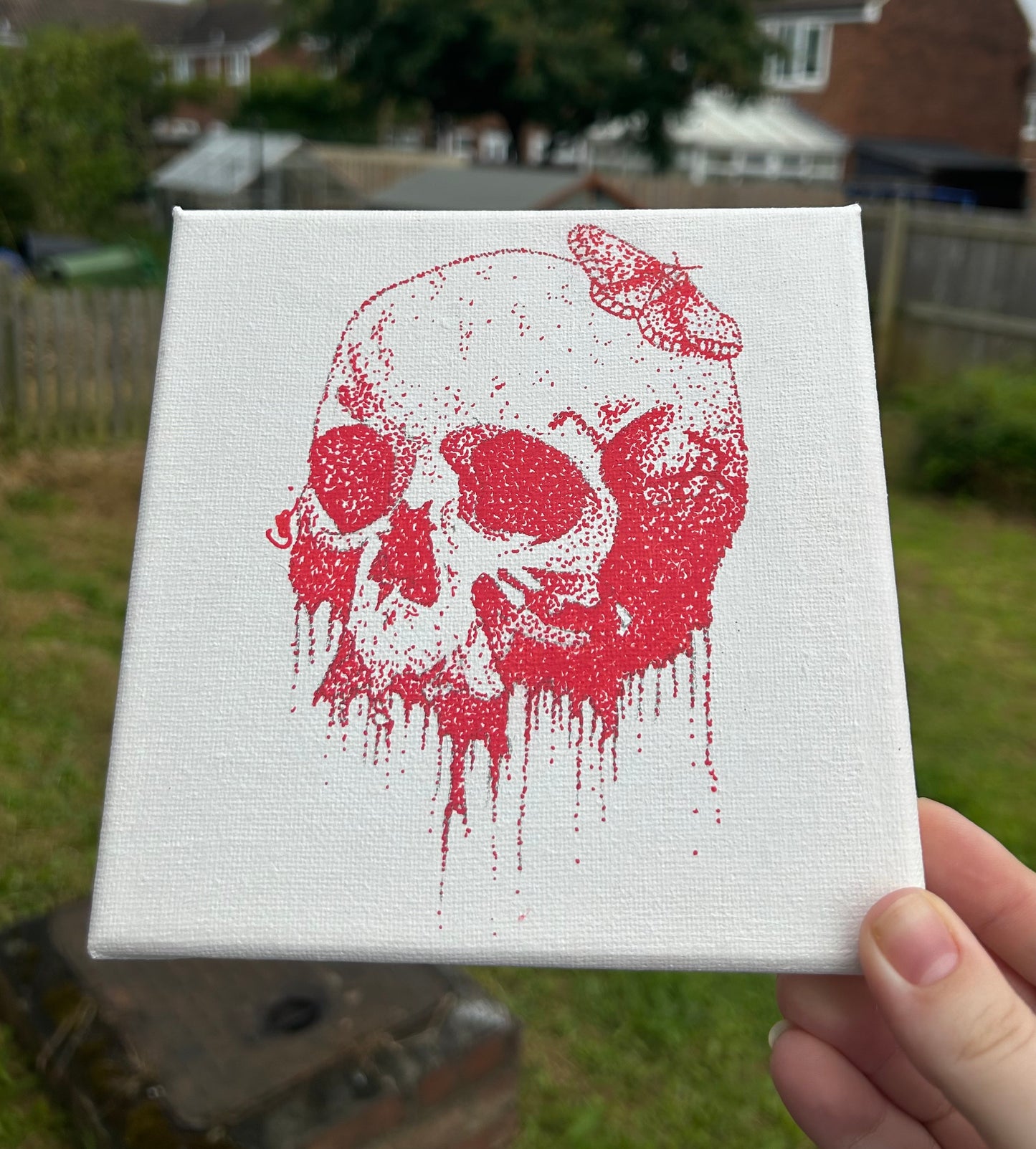 Pointillism skull canvas
