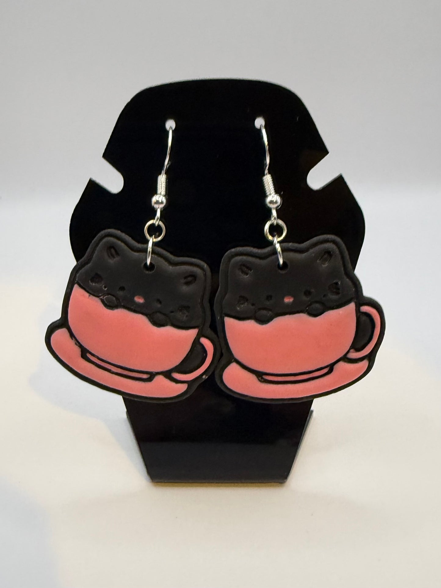 Cat in tea cup earrings