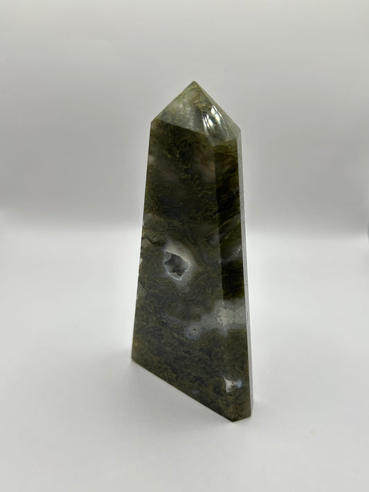 Moss agate obelisk