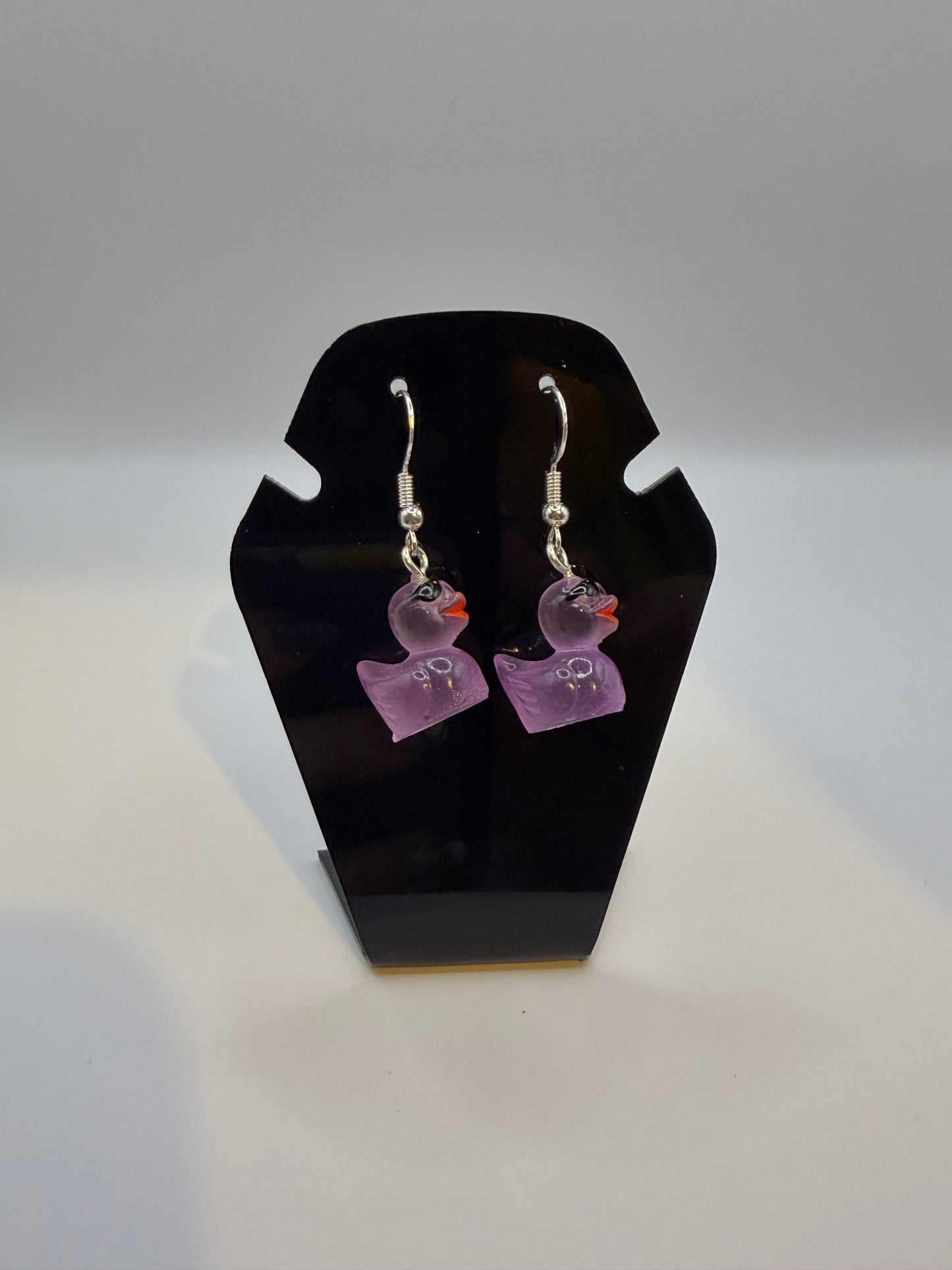 Purple duck earrings