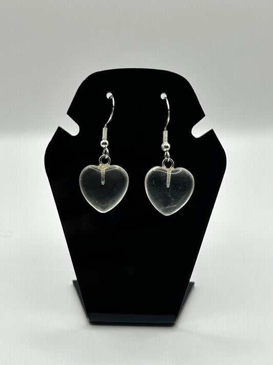 Clear quartz heart earrings