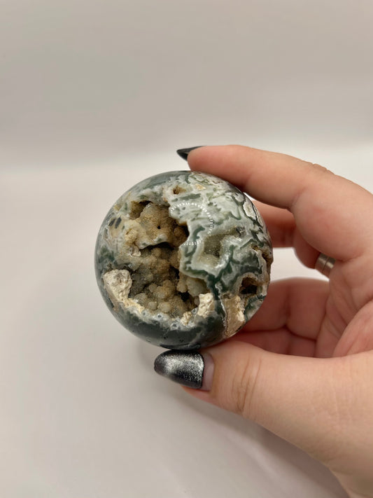 Cave filled Moss Agate sphere