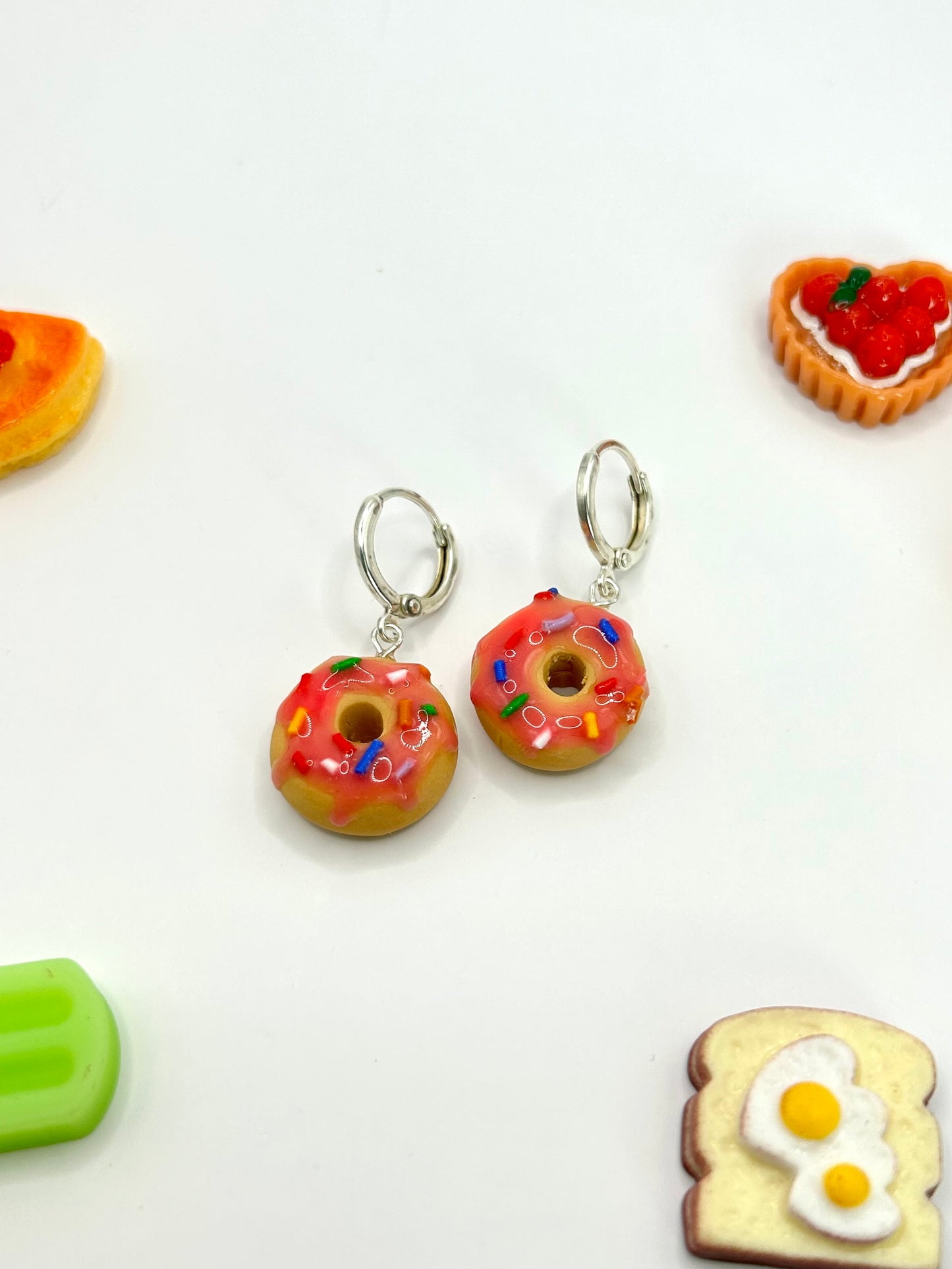 Pink sprinkle donut earrings