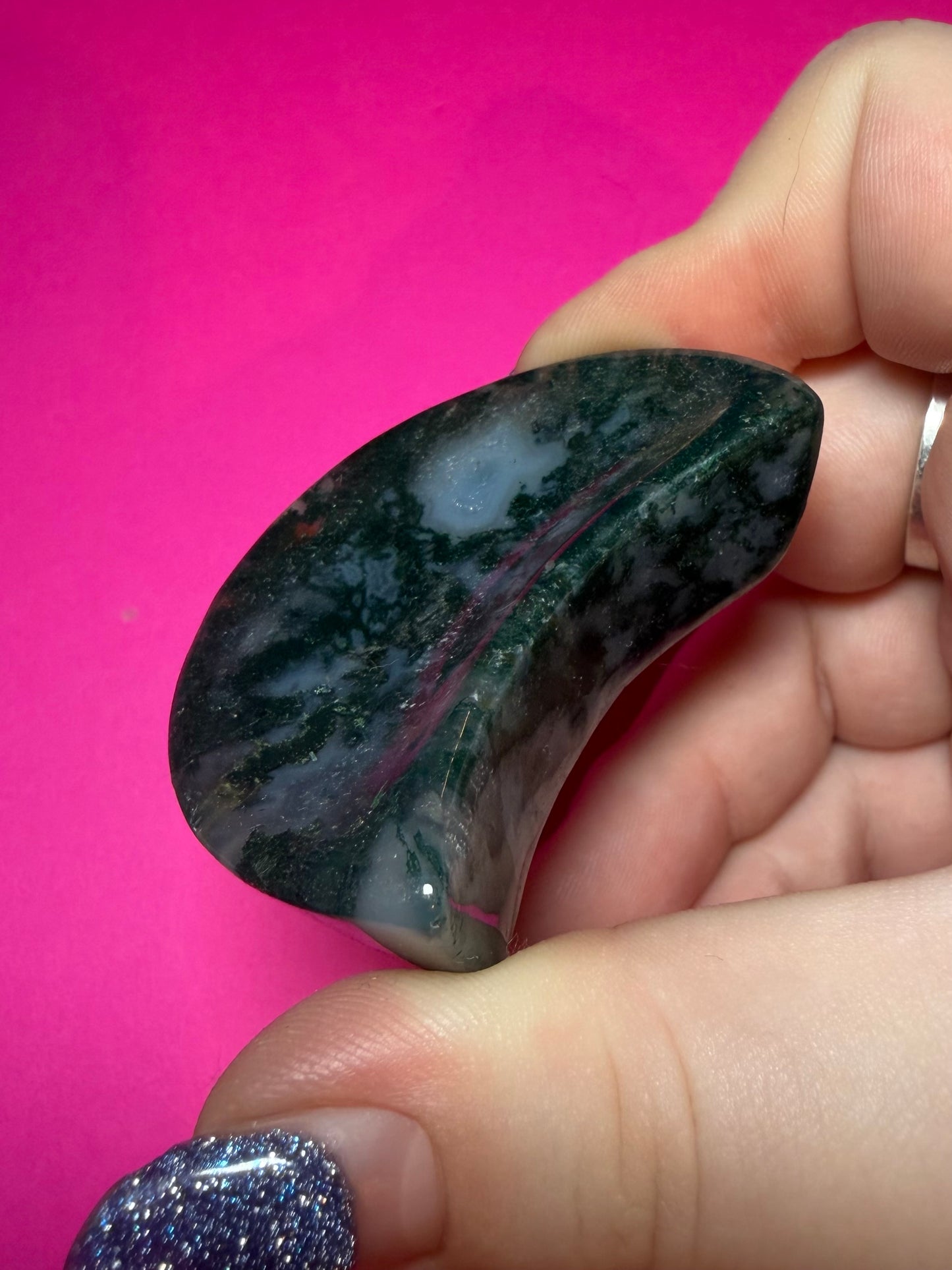 Moss agate moon bowl