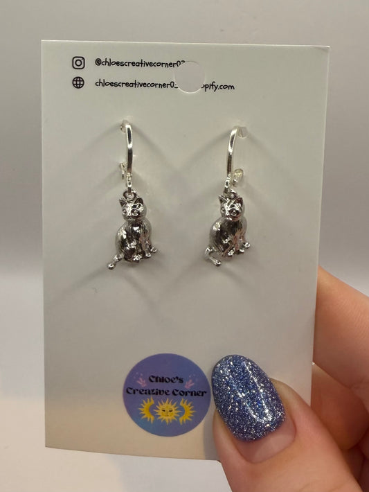 Sterling silver cat Huggies