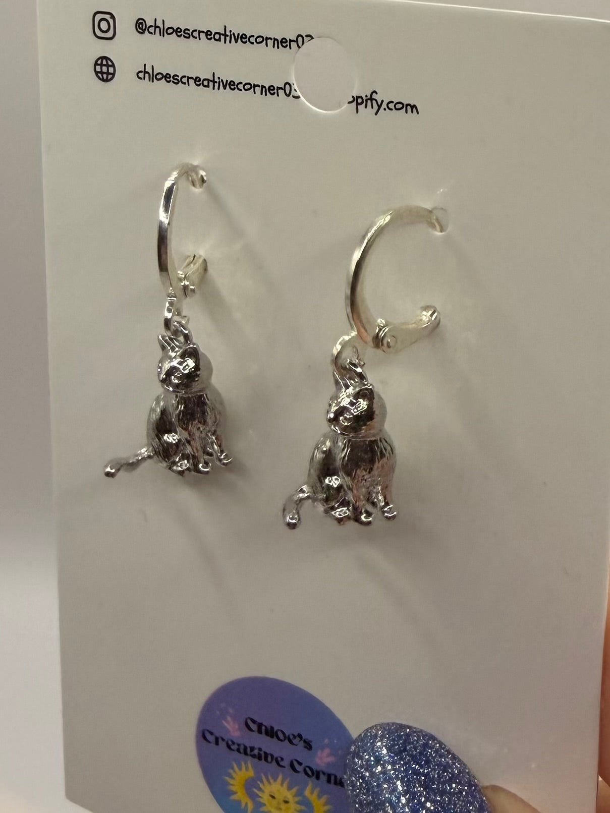 Sterling silver cat Huggies