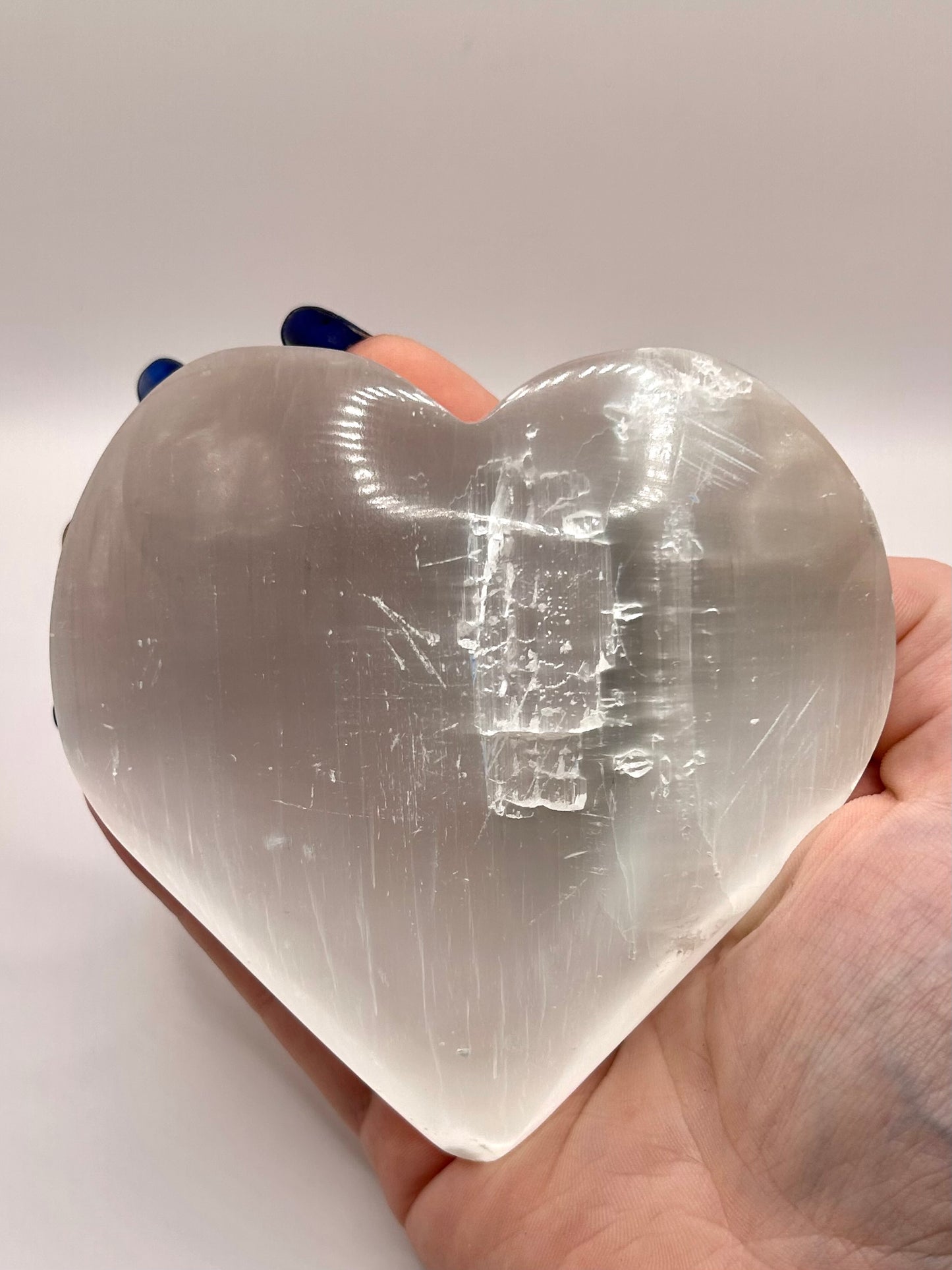 Large selenite ‘satin spar’ heart