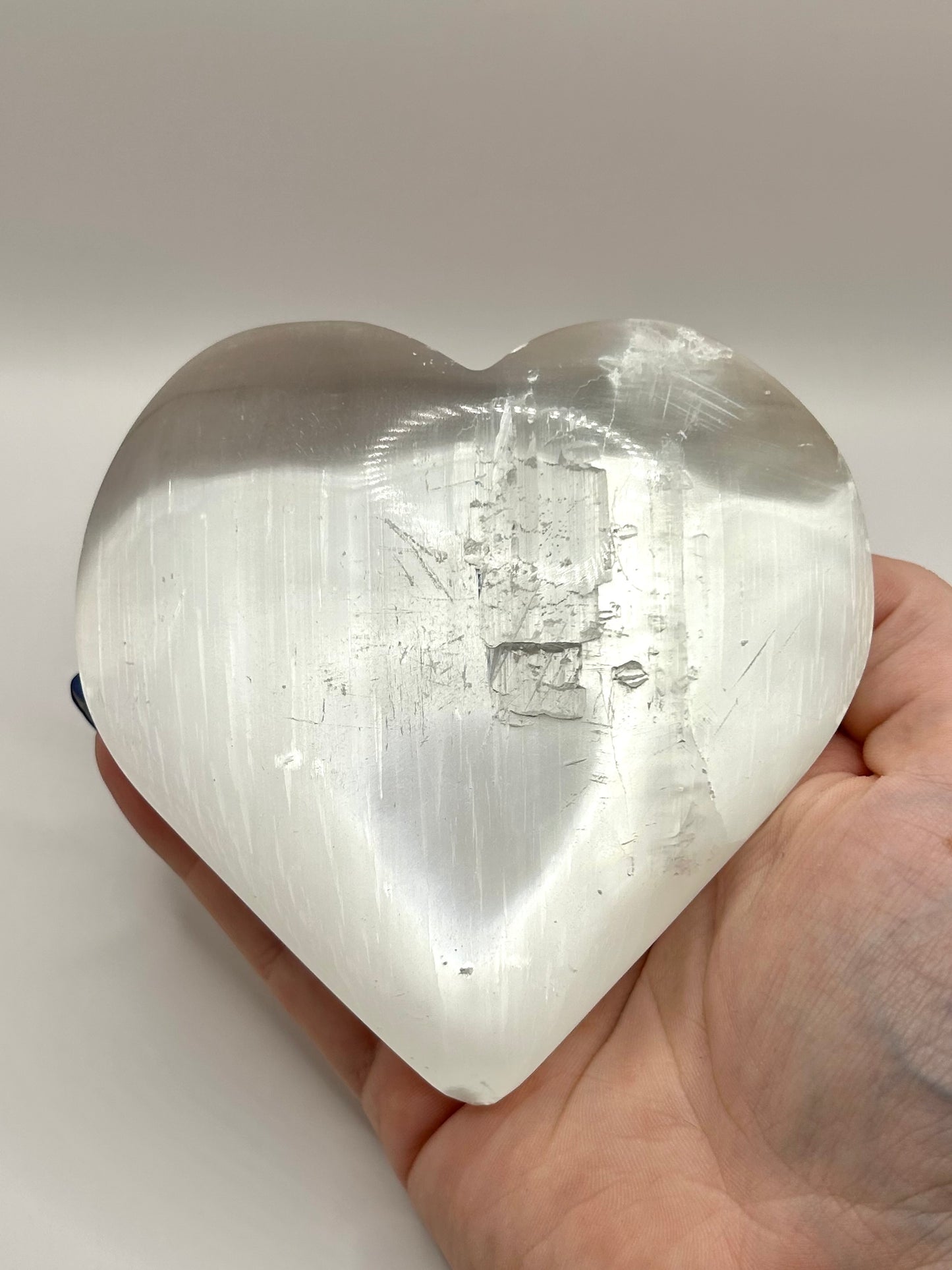 Large selenite ‘satin spar’ heart