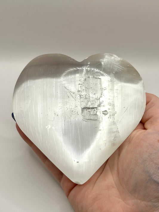 Large selenite ‘satin spar’ heart