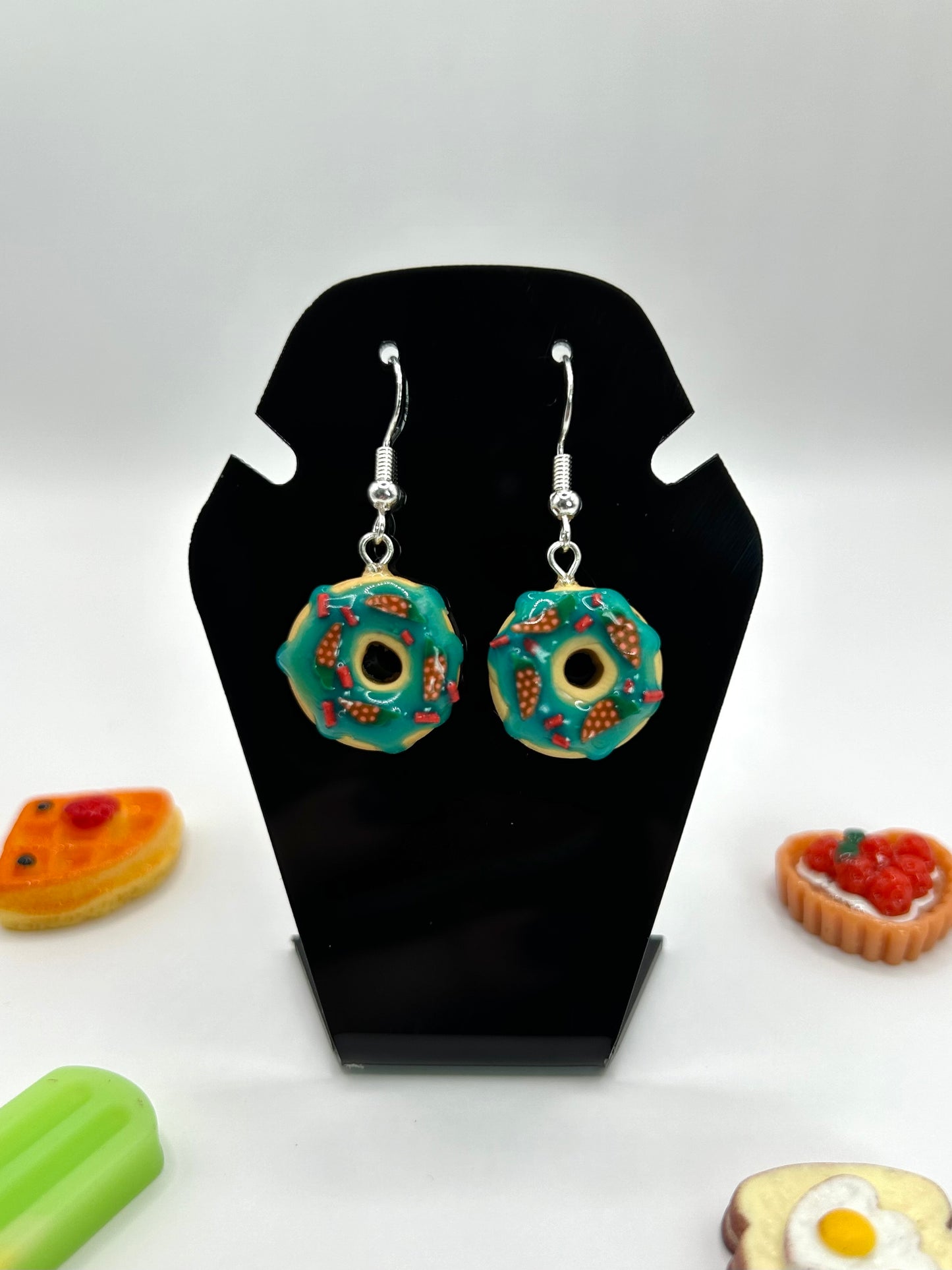 Blue raspberry donut earrings