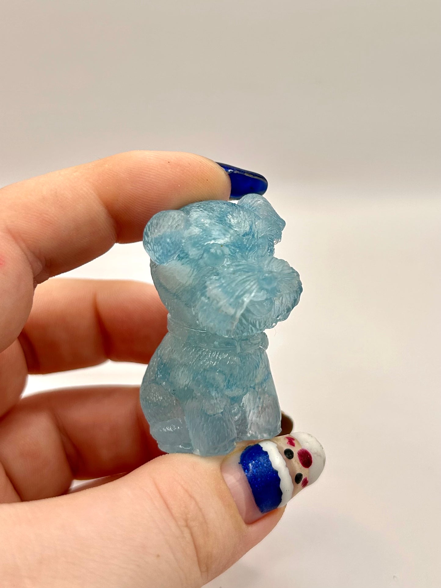 Blue resin crystal dog carving