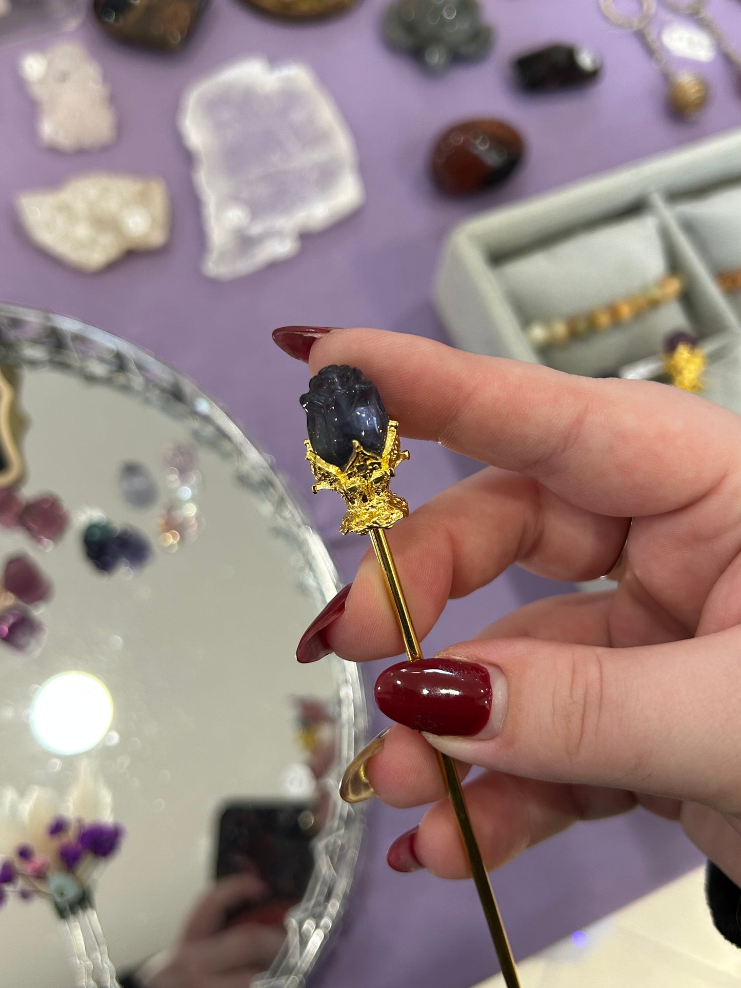 Fluorite flower hair pins
