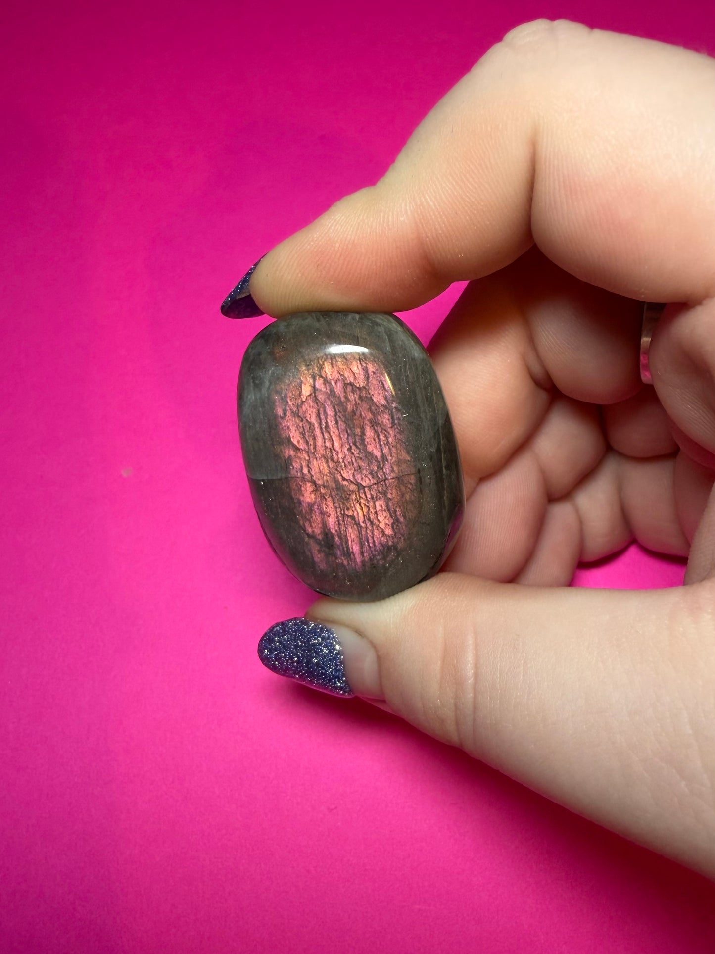 Pink small labradorite palmstone