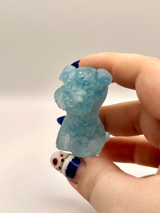 Blue resin crystal dog carving