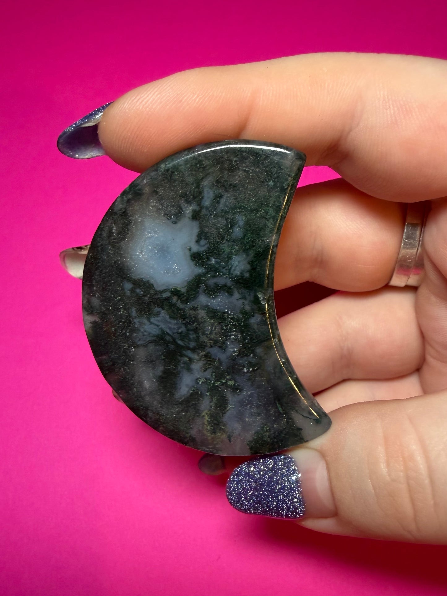 Moss agate moon bowl