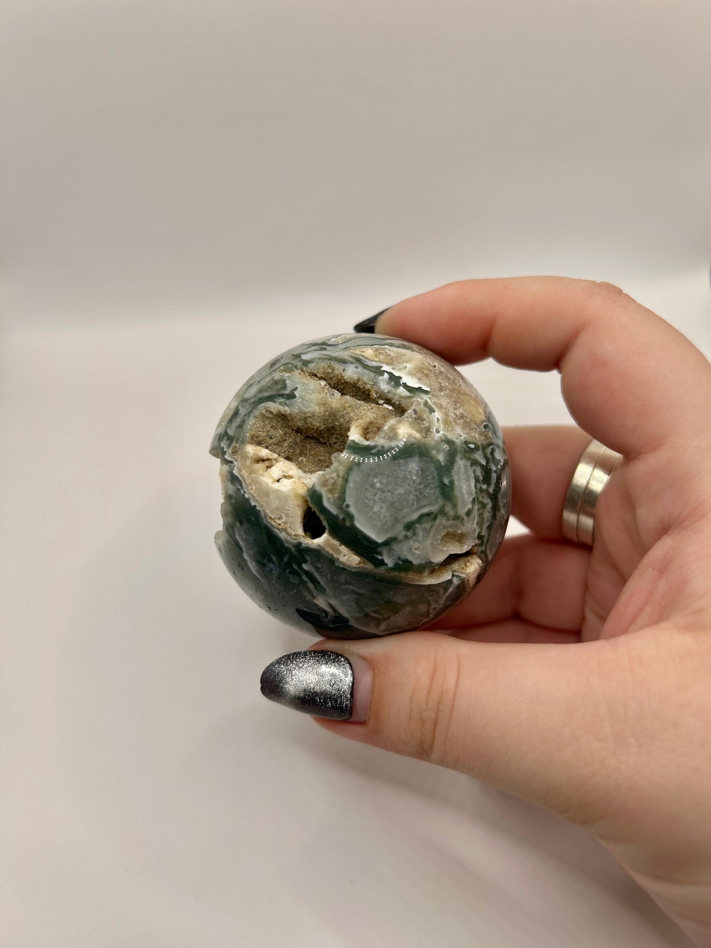 Cave filled Moss Agate sphere