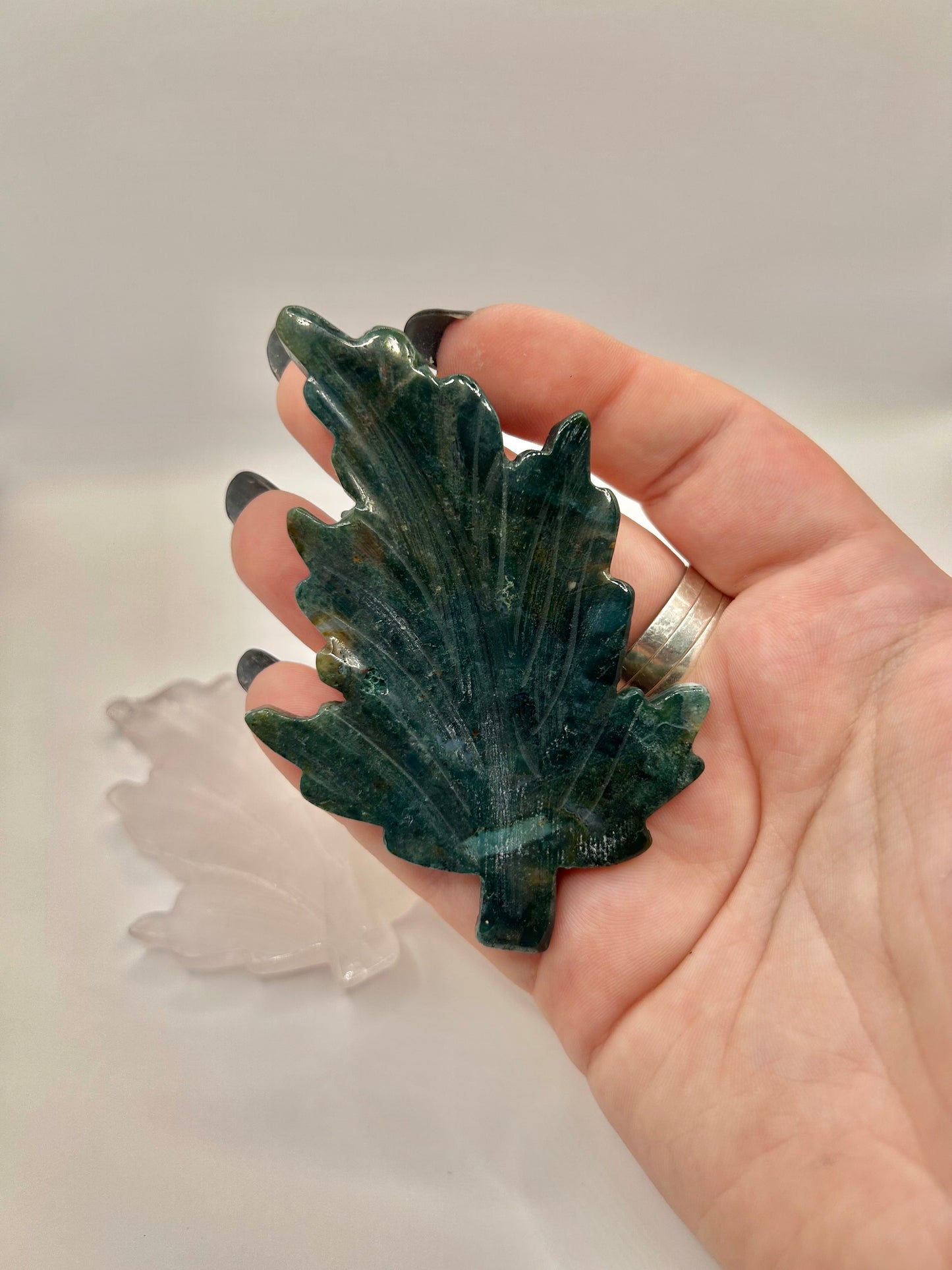 Crystal leaf carvings