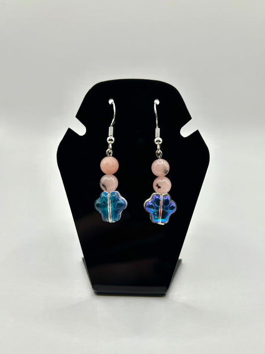 Cherry Blossom jasper paw print earrings