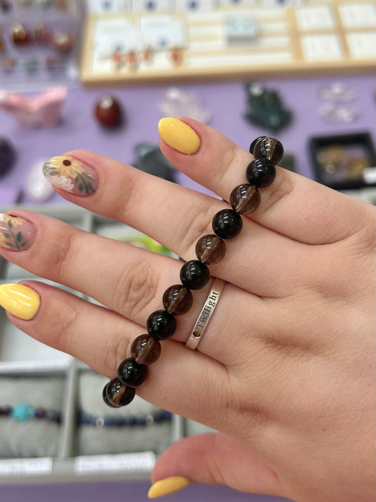 Smokey quartz x rainbow obsidian bracelet