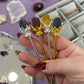 Fluorite flower hair pins