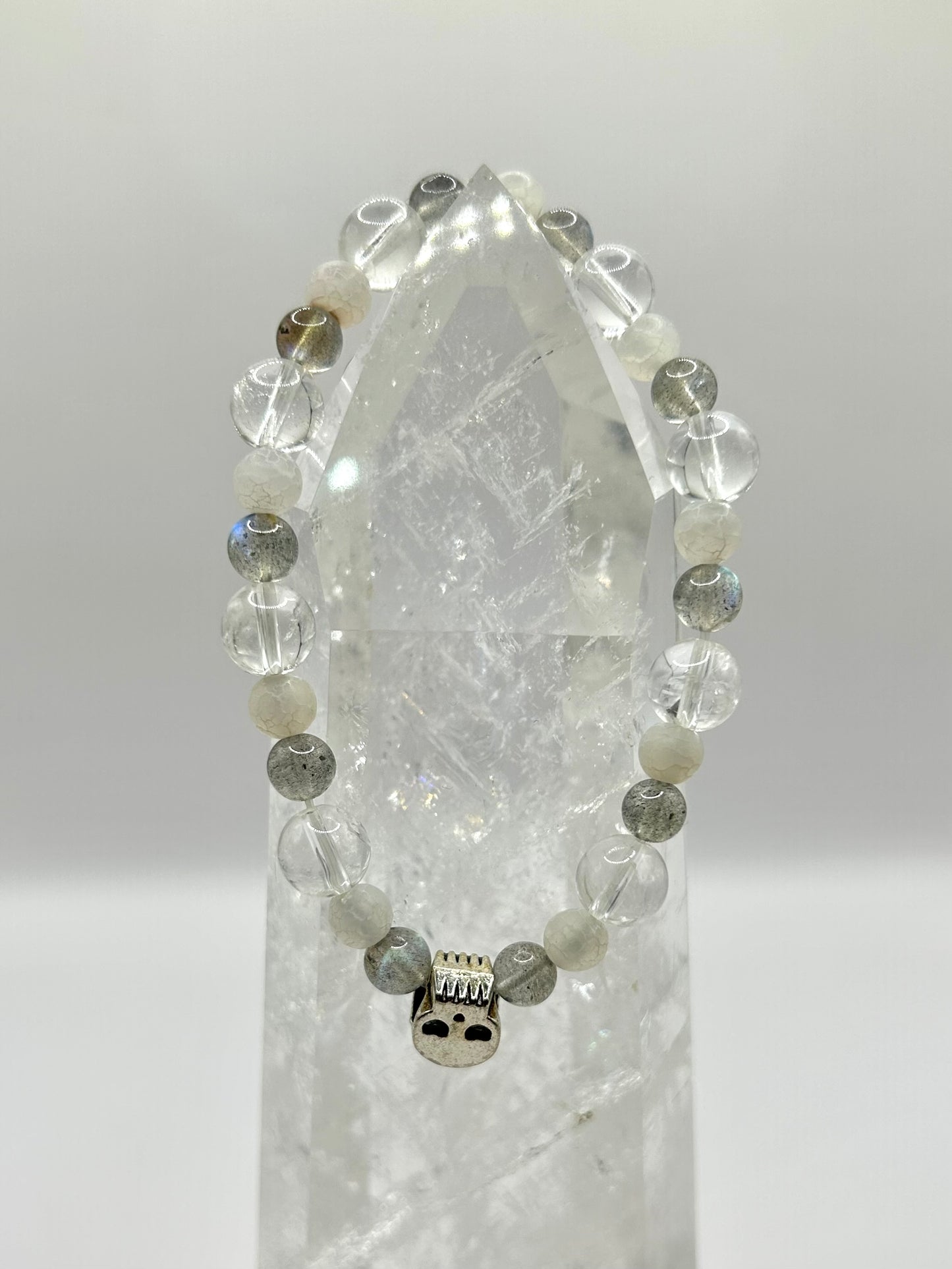 Labradorite and Clear quartz skull bracelet