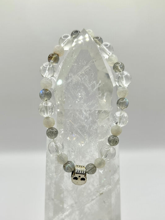 Labradorite and Clear quartz skull bracelet
