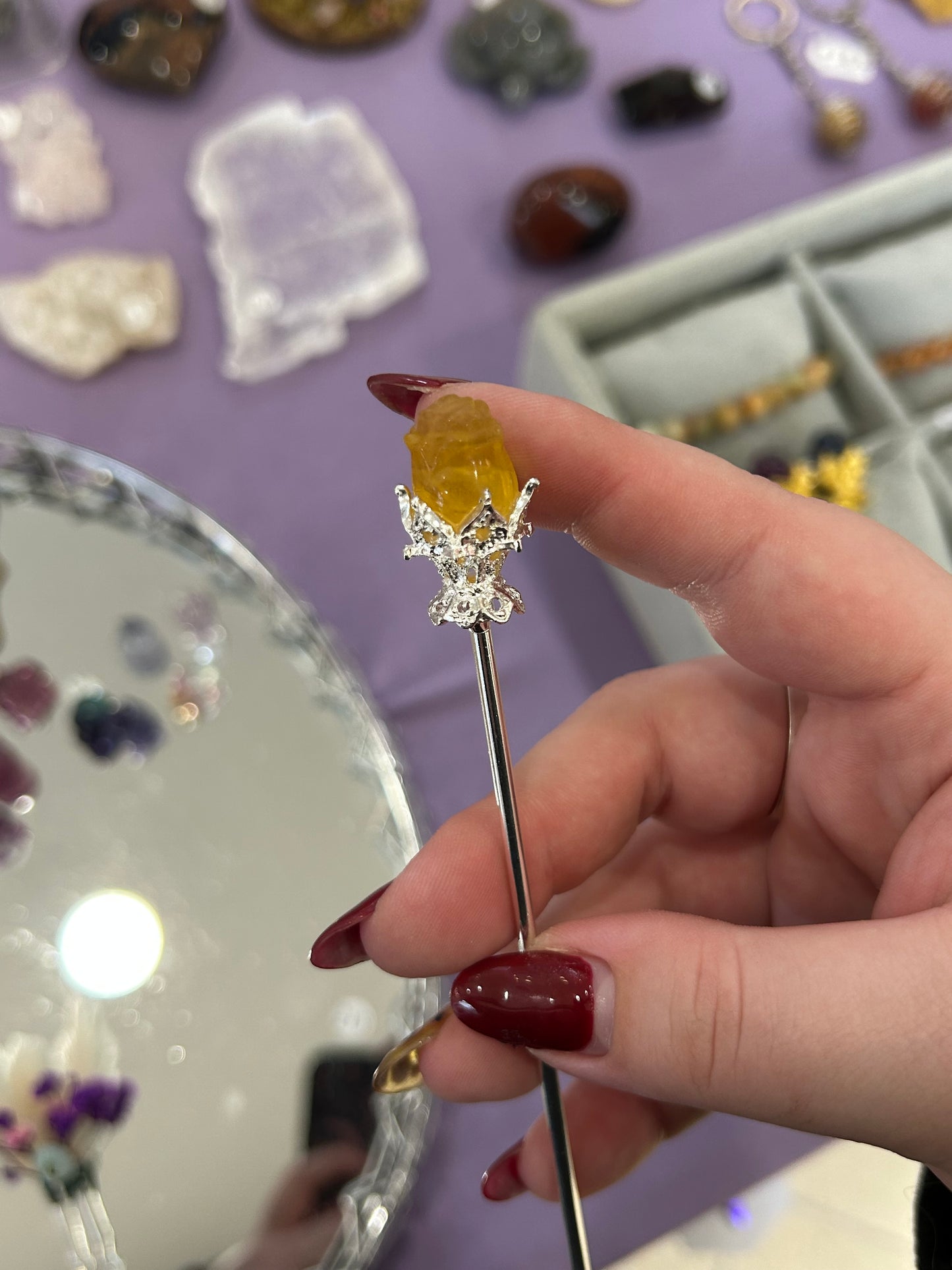 Fluorite flower hair pins