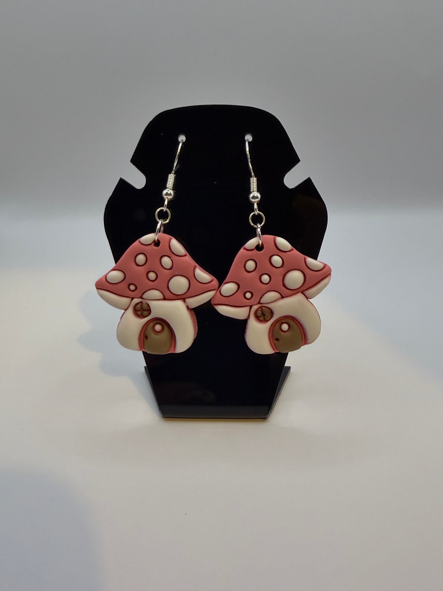 Pink mushroom cottage earrings