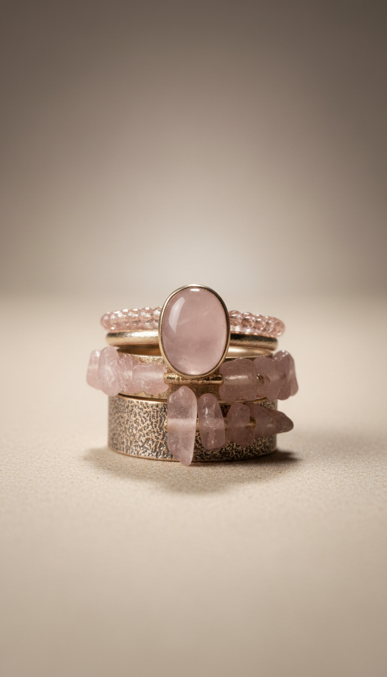 Rose Quartz Stackable Rings Set