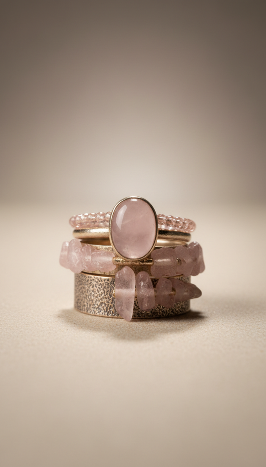 Rose Quartz Stackable Rings Set